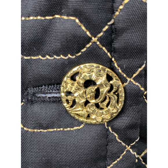 VTG Betsey Johnson New York Silk Fit & Flare Black Gold Coat Size 10 Dress 6604 - Picture 7 of 14